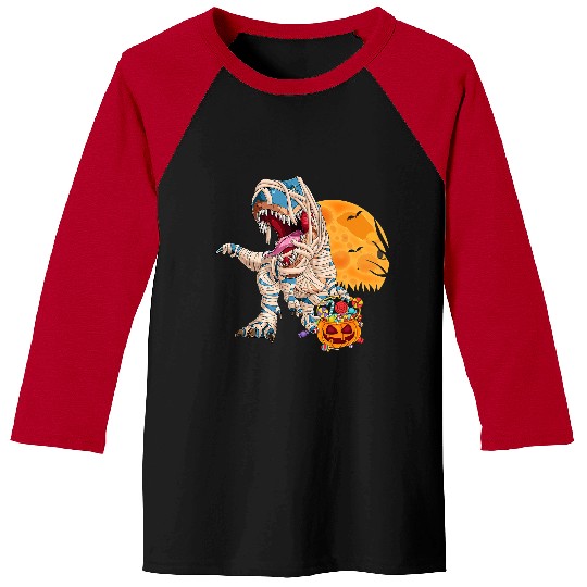 Dinosaur Pet Halloween Dinosaur TRex Mummy Pumpkin Baseball Tees