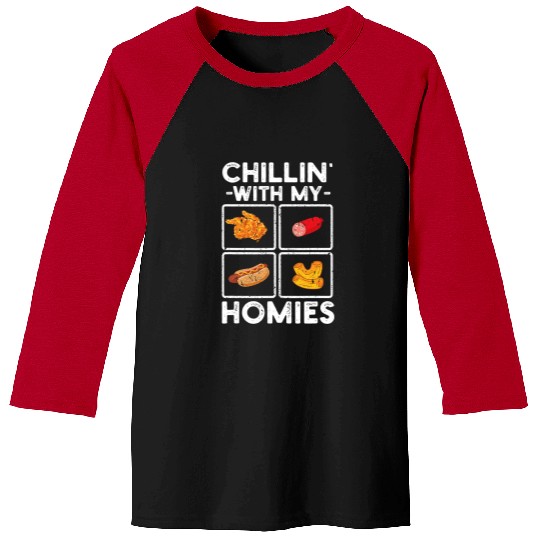 Chicken Pet Chillin With My Homies Bologna Hotdog Chicken Wing Macaroni Baseball Tees