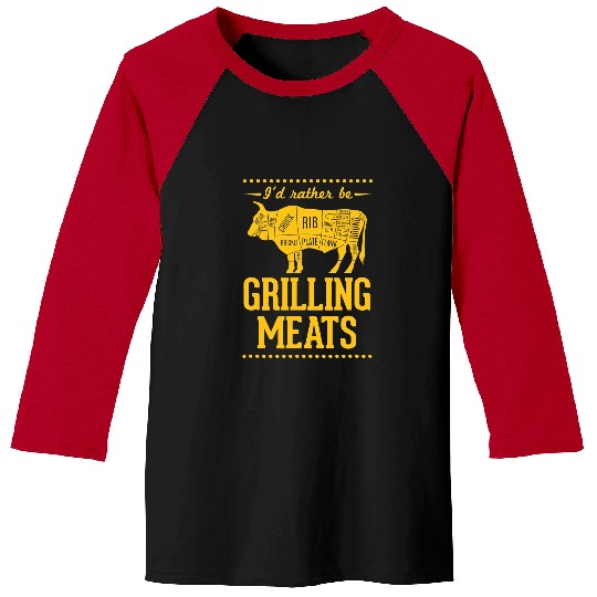 Cow Pet Id Rather Be Grilling Meats Beef Steak Cow BBQ Grill Dad Baseball Tees