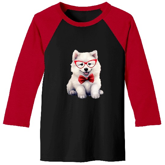 Samoyed Pet Puppy Wearing Red Glasses And Bow Tie Baseball Tees