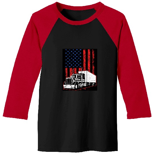 Truck Fun US American Flag Semi Truck Driver 18 Wheeler Trucker Gifts 1 Baseball Tees