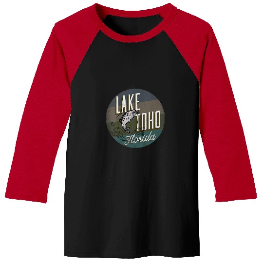 Fishing Fun Womens Lake Toho FL Large Mouth Bass Fishing Retro Leaping Fish VNeck Baseball Tees