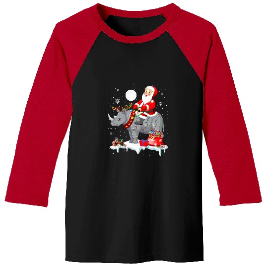 Rhino Pet Santa Riding Reindeer Rhinoceros xmass Animal Lover Family Baseball Tees