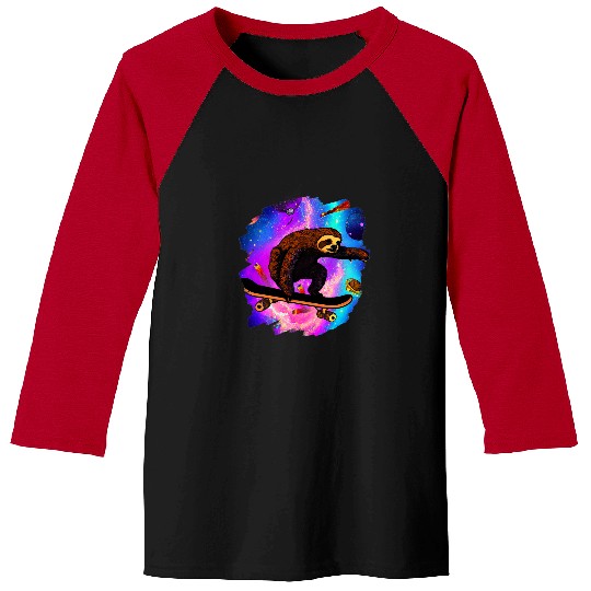 Sloth Pet Gift Skateboarding Outer Space Retro vintages Skater Sloth Baseball Tees