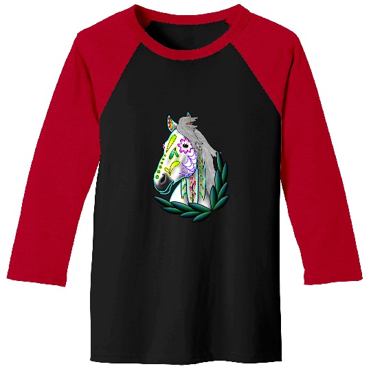 Horse Pet Day of the  White Sugar Skull Horse Baseball Tees