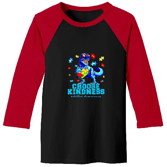 Autism Puzzle Dino Pride Day Dinosaur TRex Choose Kindness Matching Baseball Tees