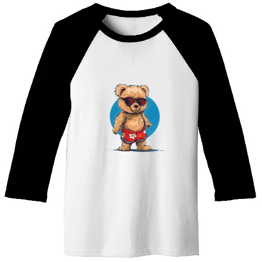 Bear Pet Cool Fun Teddy Bear in swimming trunks and Sunglasses Baseball Tees