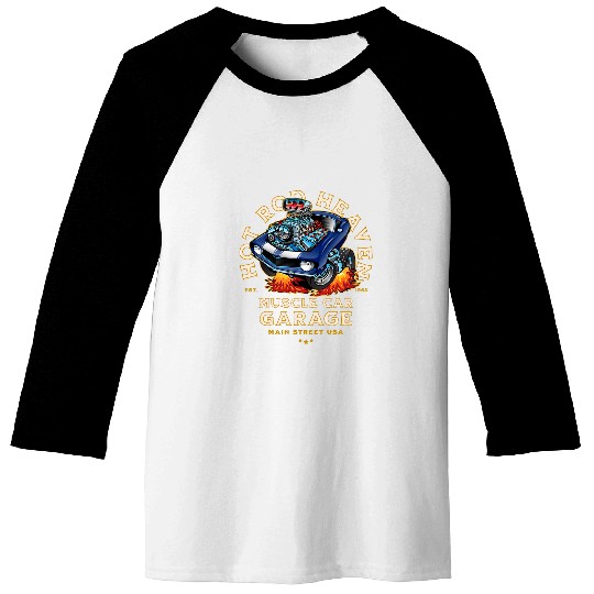 Hotrod Heaven Muscle Car Garage USA Classic Car Cartoon Baseball Tees