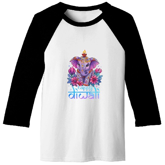 Elephant Pet Happy Diwali Festival of Lights Diya Elephant Baseball Tees
