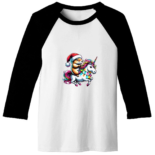 Christmas Lights Prairie Dog Riding Unicorn Baseball Tees