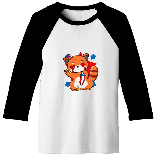 Panda Pet 4th Of July Red Panda Cute Patriotic Firework USA Baseball Tees