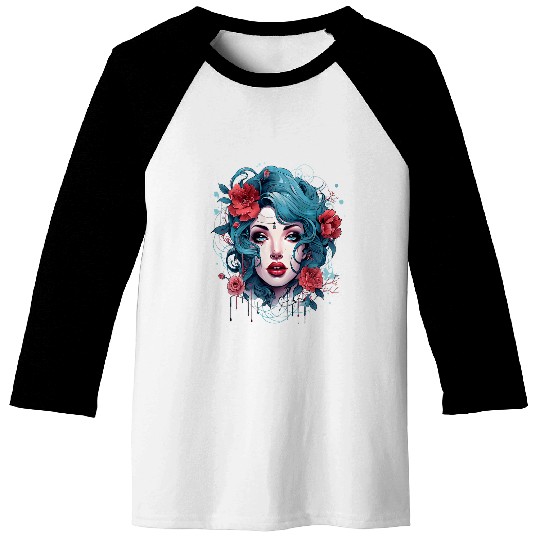 Chicano Girl Mexico Flowers Death Pretty Baseball Tees