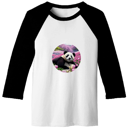 Panda Pet A peaceful panda bear surrounded by a bed of vibrant tulips Baseball Tees