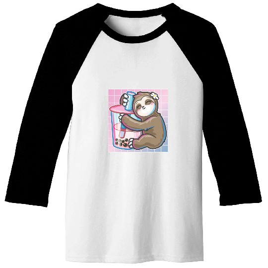 Sloth Pet Cute vaporwave art kawaii hugging sloth boba milk tea Baseball Tees
