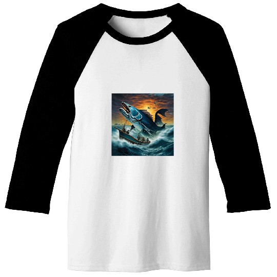 Deep Depths Sea Fishing Vessel Ocean Monster Graphic Baseball Tees
