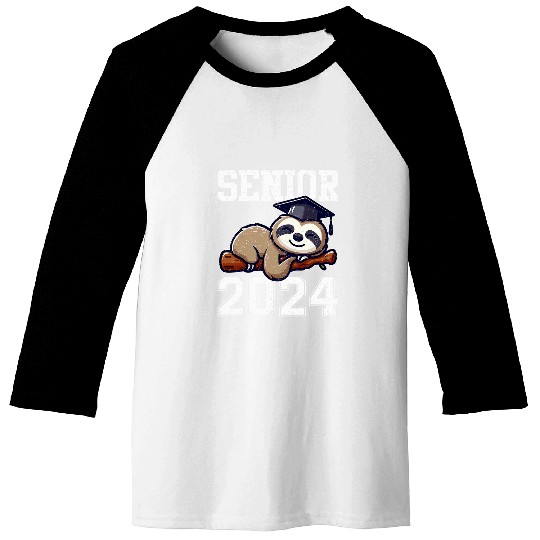 Sloth Pet Sleeping Hat Diploma Senior 2024 High School Baseball Tees