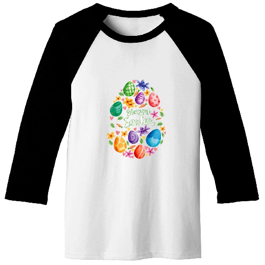 Happy Easter Day Cute Colorful Egg Hunting Women Boys Girls 9 Baseball Tees