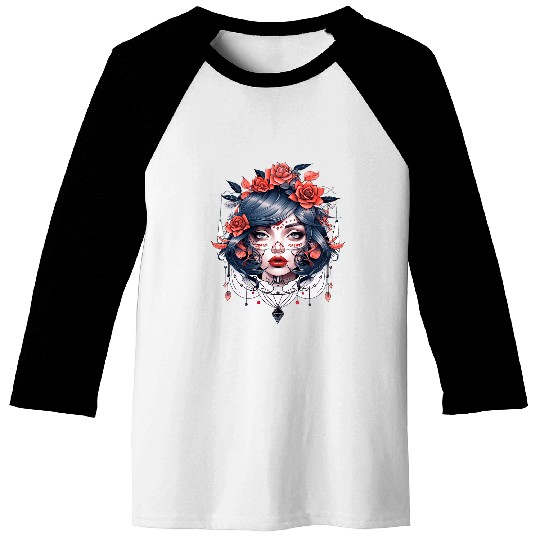 Chicano Girl Mexico Flowers Death Pretty 12 Baseball Tees