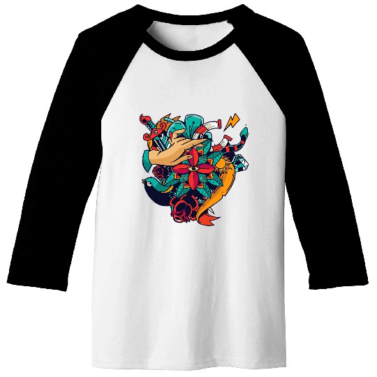 Colorful Hip Art Tattoo Baseball Tees