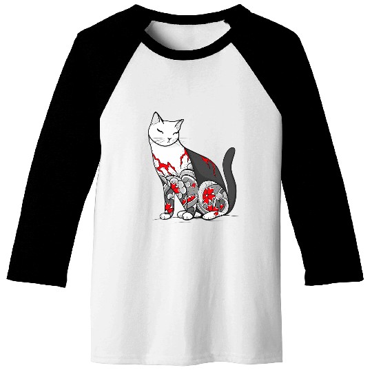 Cat In Cherry Blossom Tattoo Lovers Feline Cat Lovers Baseball Tees