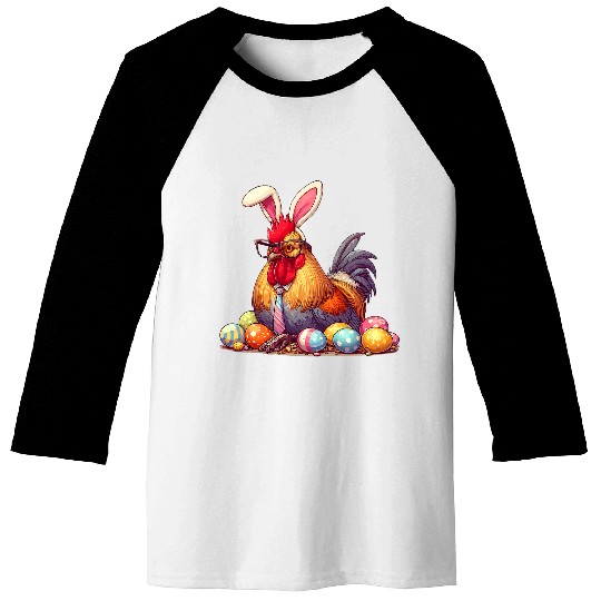 Chicken Egg Hunting Easter Bunny Ears Farm Animal Spring 4 Baseball Tees