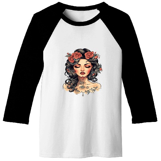 Chicano Girl Mexico Flowers Death Pretty 6 Baseball Tees