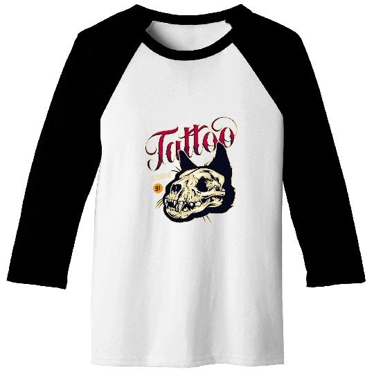 Cat Skull Tattoo Baseball Tees