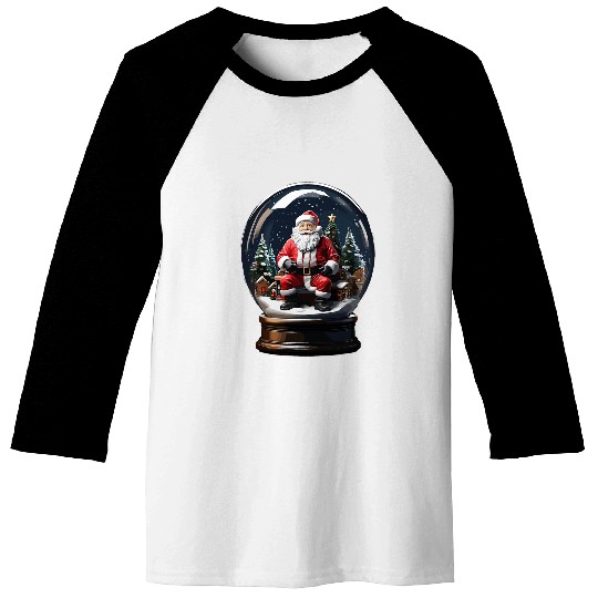 Christmas Santa Snow Globe Holiday Winter Wonderland Scene Baseball Tees