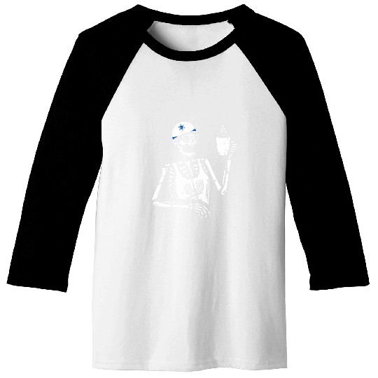 Coffee Fun Skeletons Drinking Coffee Hanukkah Chanukah Star Of David Baseball Tees