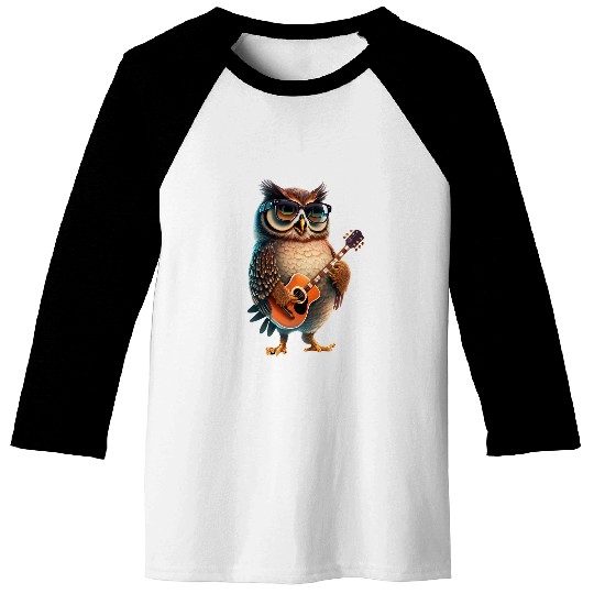 Owl Pet Playing Electric Guitar Animal Owl Lover Guitar Baseball Tees
