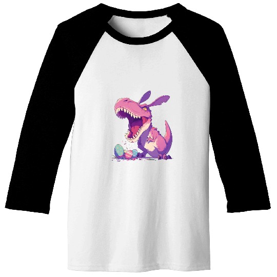 Colorful Easter Eggs Hunt 2024 TRexs With Bunny Ears Dinosaur Baseball Tees