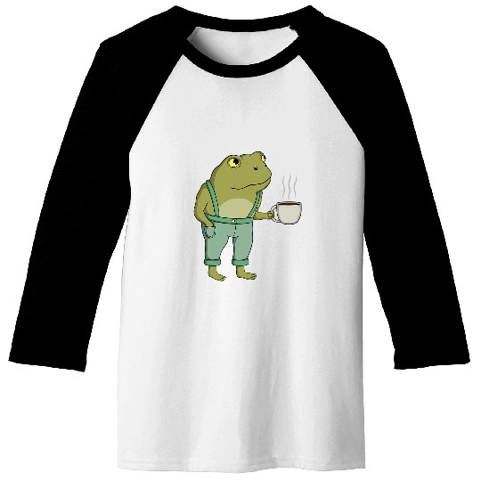 Coffee Fun Frog Cute Cottagecore Aesthetic Toad With Coffee Baseball Tees