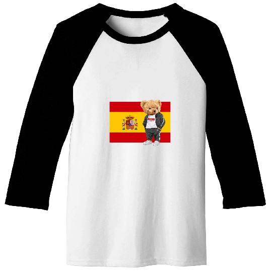 Bear Pet Cool Teddy Bear Bad Boy with Spain Flag Illustration Graphic Baseball Tees