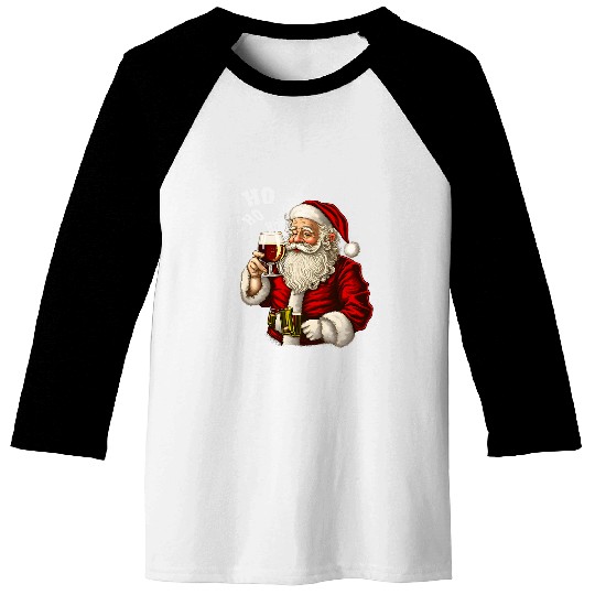 Wines Fun Ho Ho Ho Cool Santa with Wines Glass Merry Christmas Xmas Baseball Tees