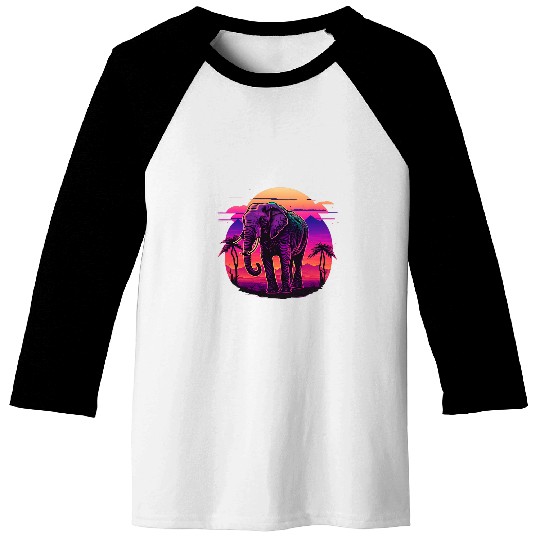 Elephant Pet vintages Retrowave Synthwave 80s Vaporwave Elephant Baseball Tees