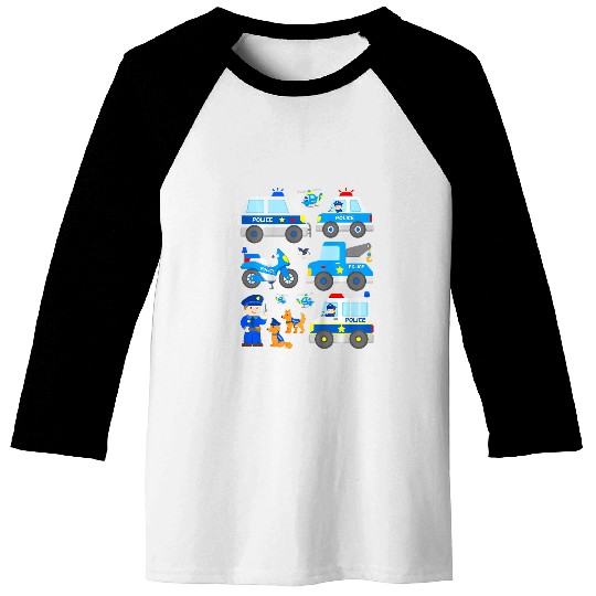Kids Cop with Police Dogs Motorcycle Tow Truck Vehicles Boy Girl Baseball Tees