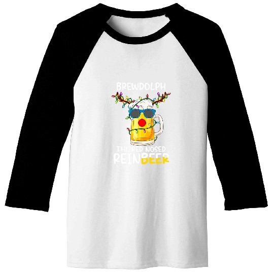 Beer Fun Beer Reindeer Beer Rudolph Brewdolph Funny Christmas Pajamas Baseball Tees