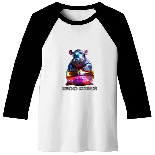 Hippo Pet Moo Deng Cute Baby Pygmy Hippo On a Disco Ball Baseball Tees