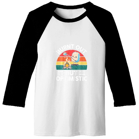 Kids Happy Camper Burnt Out But Optimistic Marshmallow Camping Baseball Tees