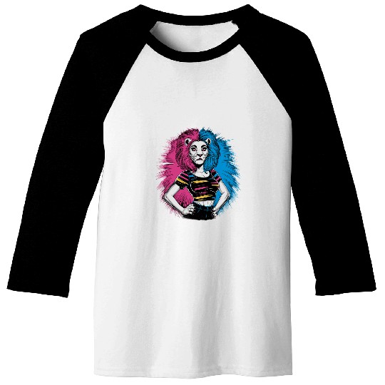 Lion Pet Punk Lion with pink and blue hair retro style for a Rebels Baseball Tees