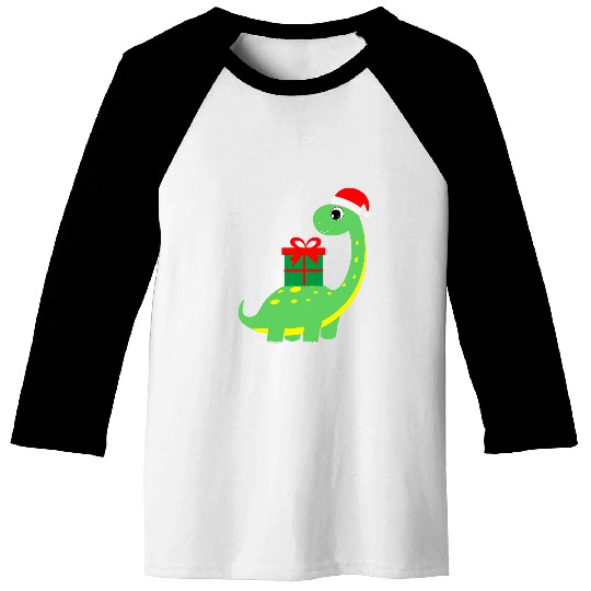 Cute Christmas brontosaurus Dinosaur Baseball Tees