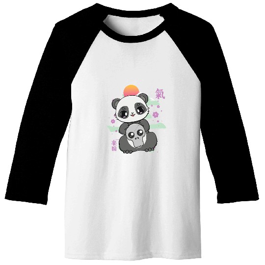 Panda Pet And Skulls And Skeletons Bear Kanji Sakura Zoologist Baseball Tees