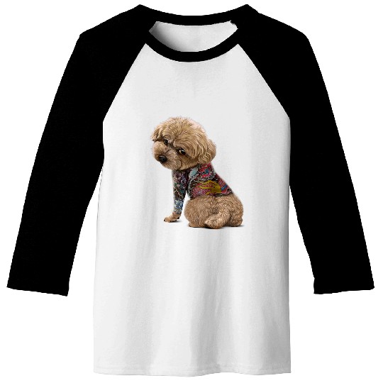 Cream Poodle Dog with Japanese Dragon Tattoo Irezumi Baseball Tees
