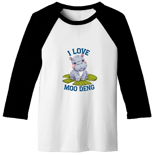 Hippo Pet Moo Deng Cute Baby Pygmy Hippo On a Lily Pad Baseball Tees