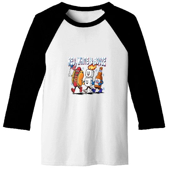 Beer Fun Red White and Booze Parade of Hotdog Marshmallows Beer Baseball Tees