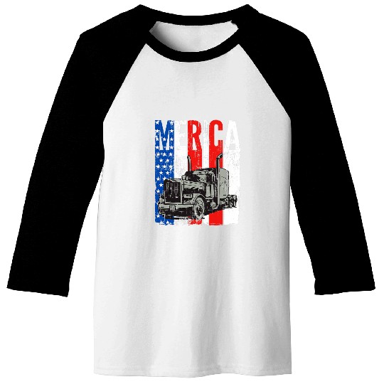 Merica Heavy Truck Driver American Flag Patriotic Trucker Baseball Tees
