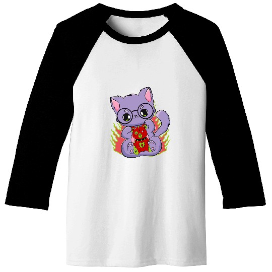 Bear Pet Pastel Goth Cat With Teddy Bear For Horror Fans Baseball Tees