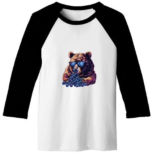 Bear Pet Blueberry Bear Sunglasses Blueberry Fruit Portrait Drawing Baseball Tees