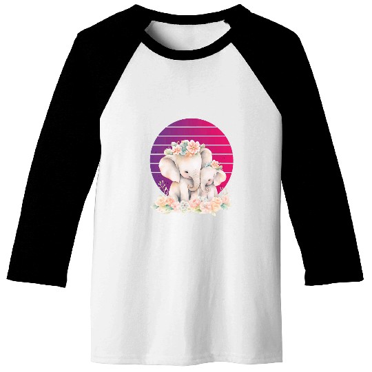 Elephant Pet Mom Baby Elephant pink flowers girl floral Baseball Tees