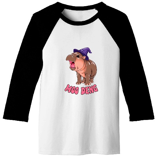 Hippo Pet MOO DENG Baby Pygmy Hippo Wearing Witch Hat Fun Halloween Baseball Tees